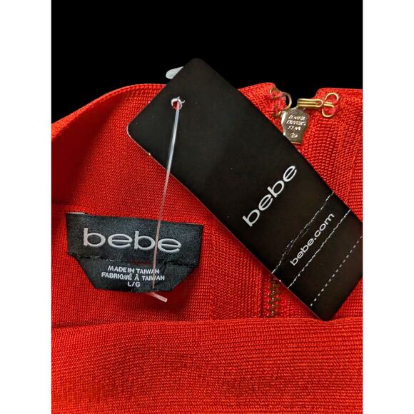 NWT Bebe Womens L Bandage Pencil Skirt High Rise Knit Coral Red Orange Bodycon - Picture 3 of 9